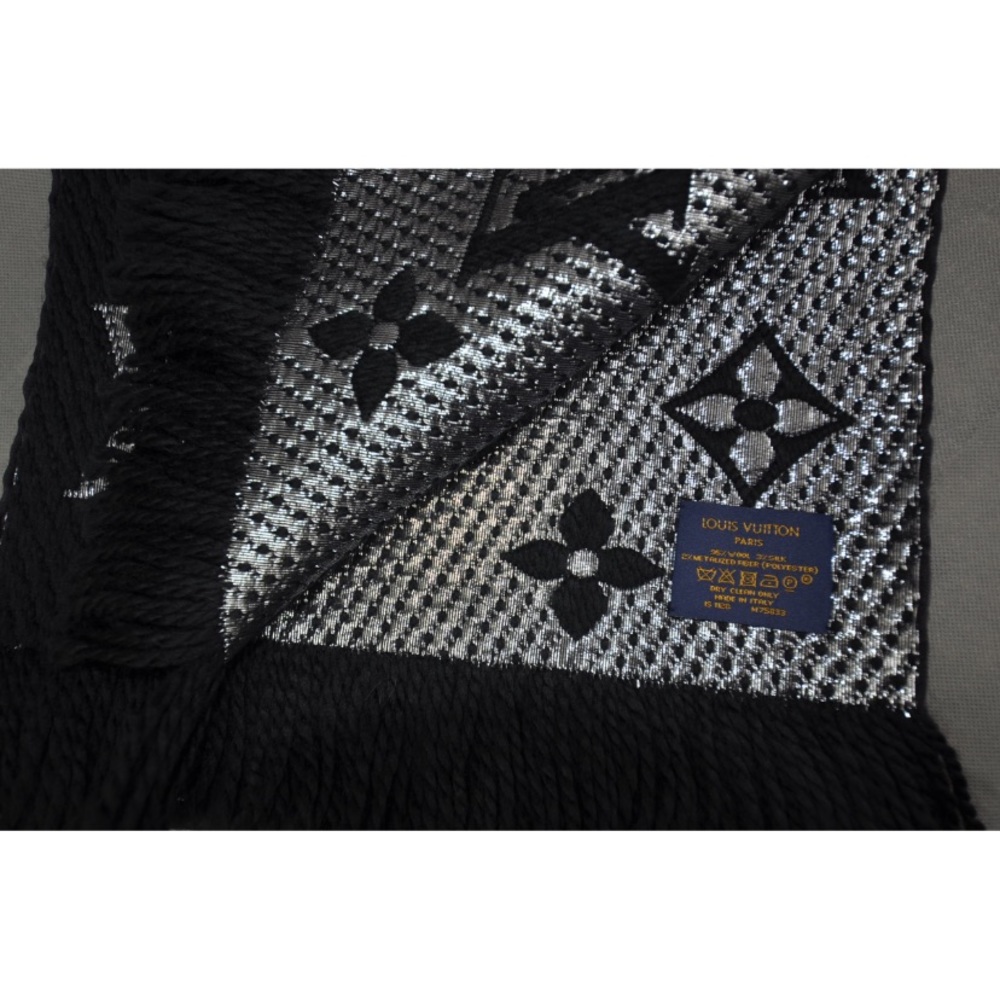 Louis Vuitton black and silver logomania wool scarf